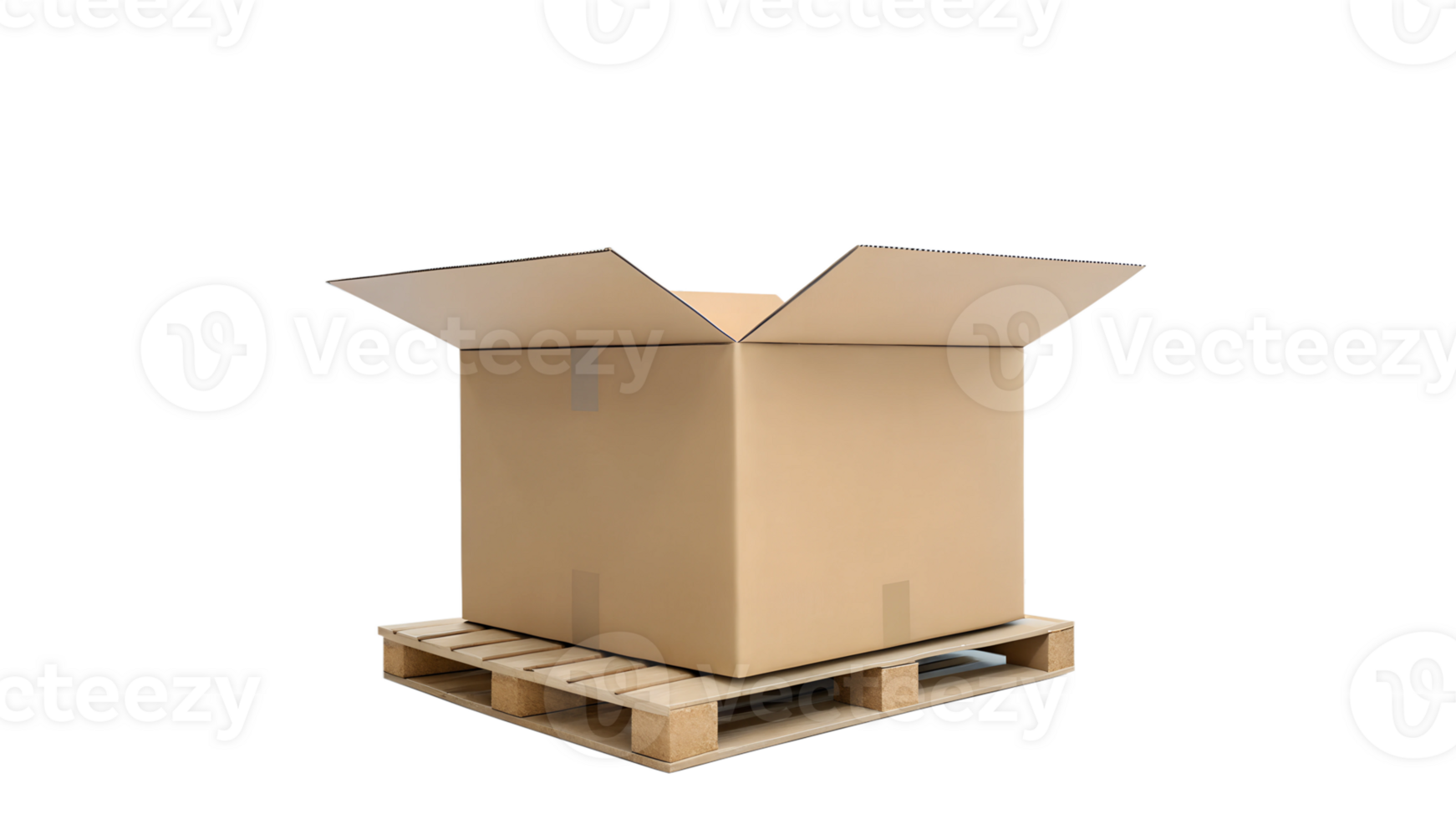 Large cardboard box sits on wooden pallet png