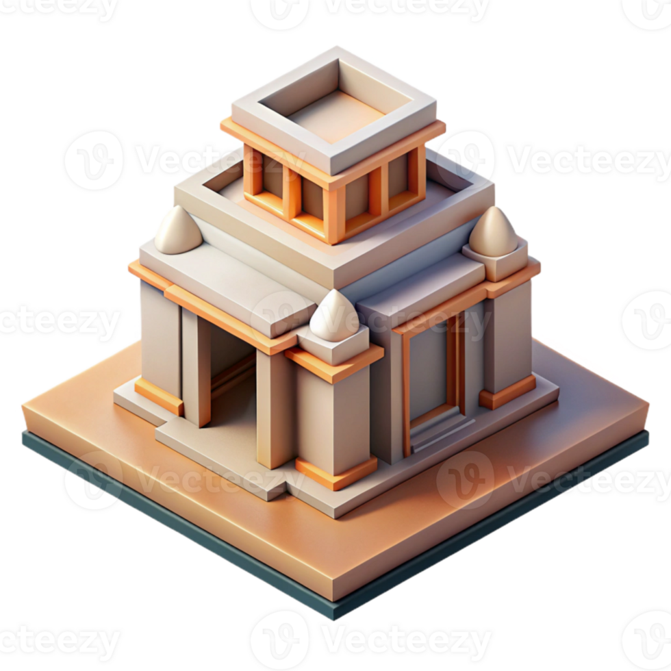 dramatic vintage Geometric Building Design Isometric View Isolated authentic png