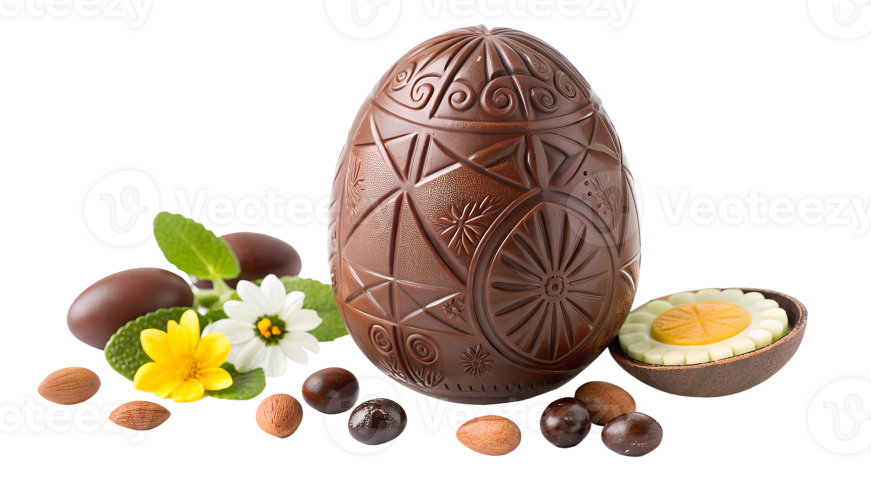 Chocolate egg with decorations and garnishes png