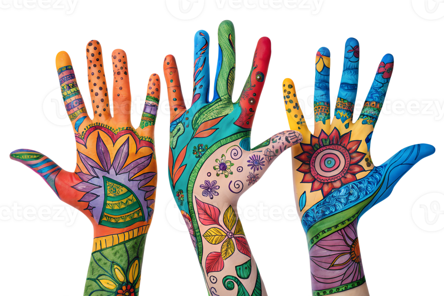 Artistic expressions in colorful hands png