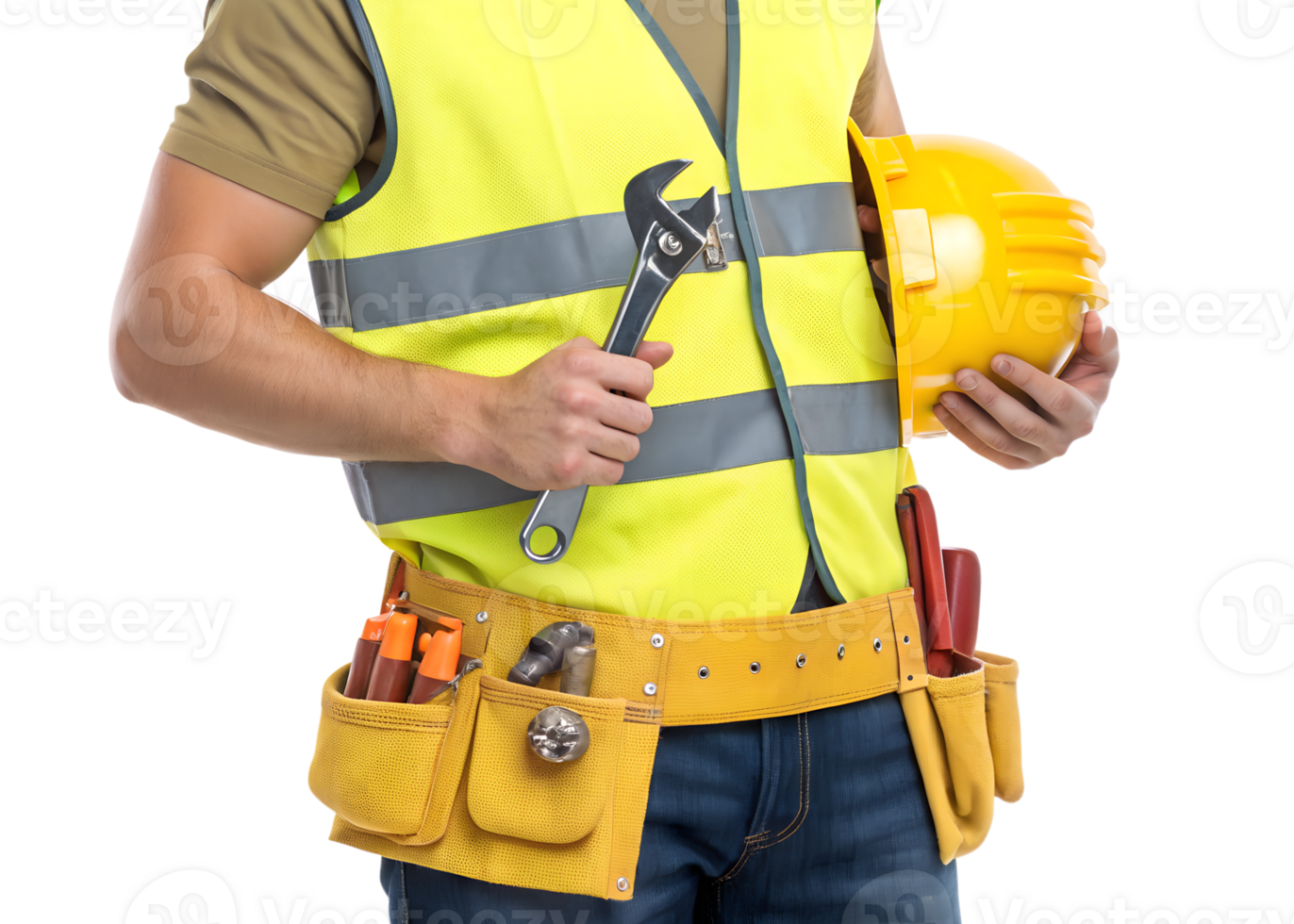 Worker in safety vest ready for construction tasks png