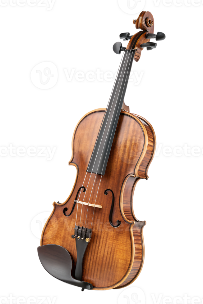 Elegant wooden violin on white display png