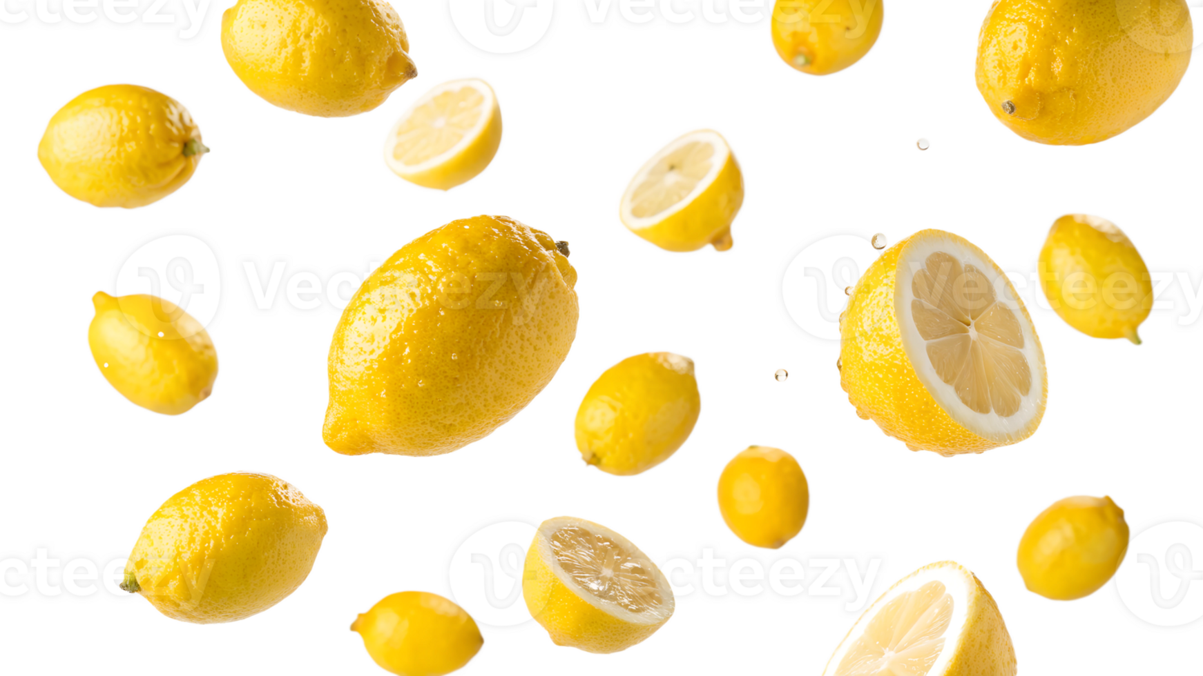 Fresh lemons floating in bright white background png