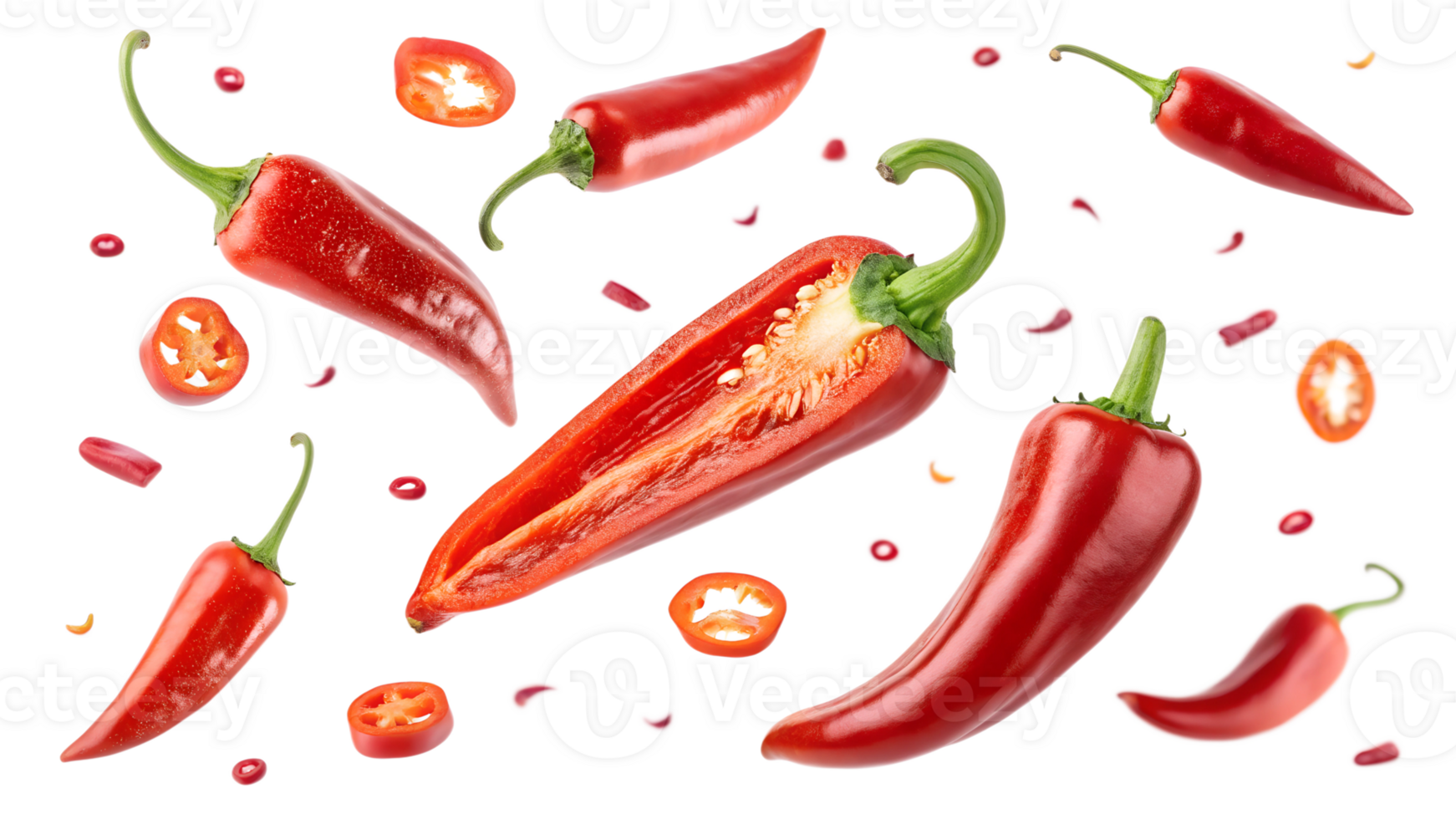 Vibrant red peppers showcased in bold display png