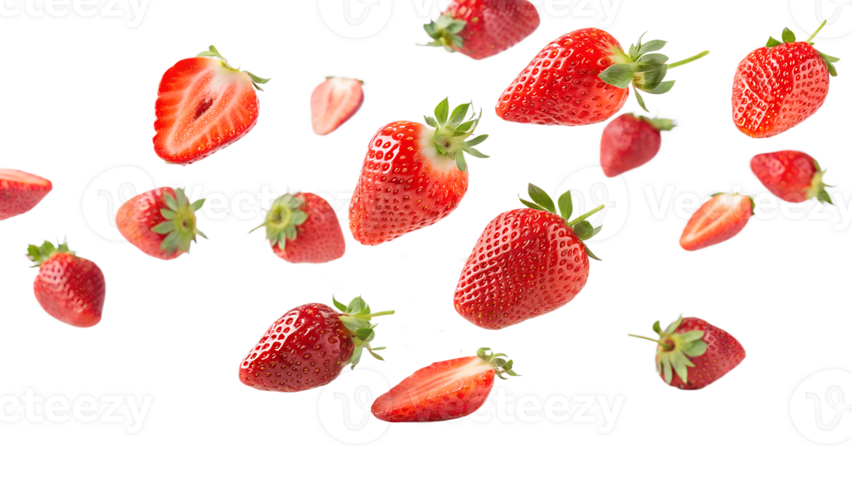 Strawberries in mid air display png