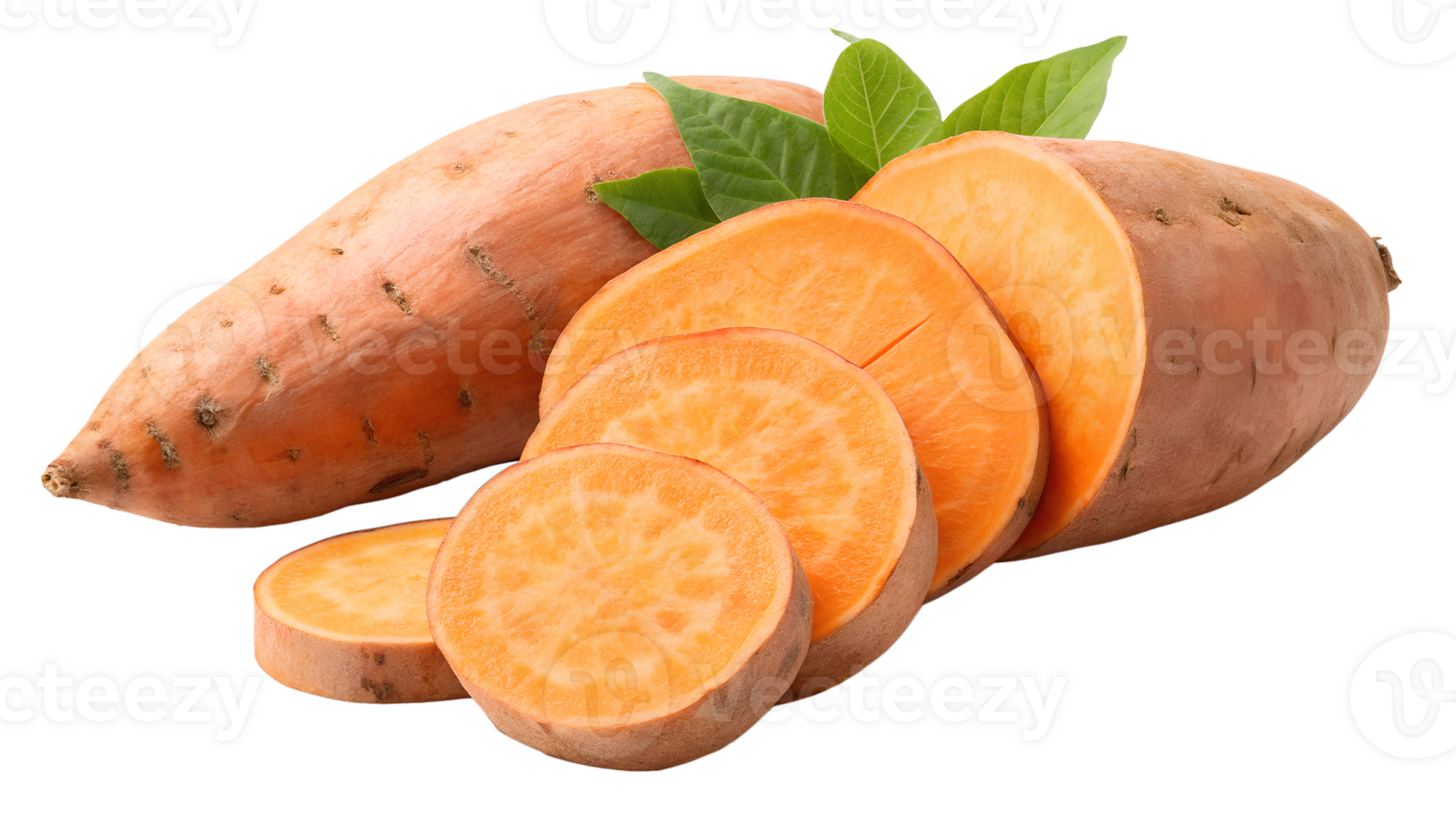Freshly sliced sweet potato on a white background png