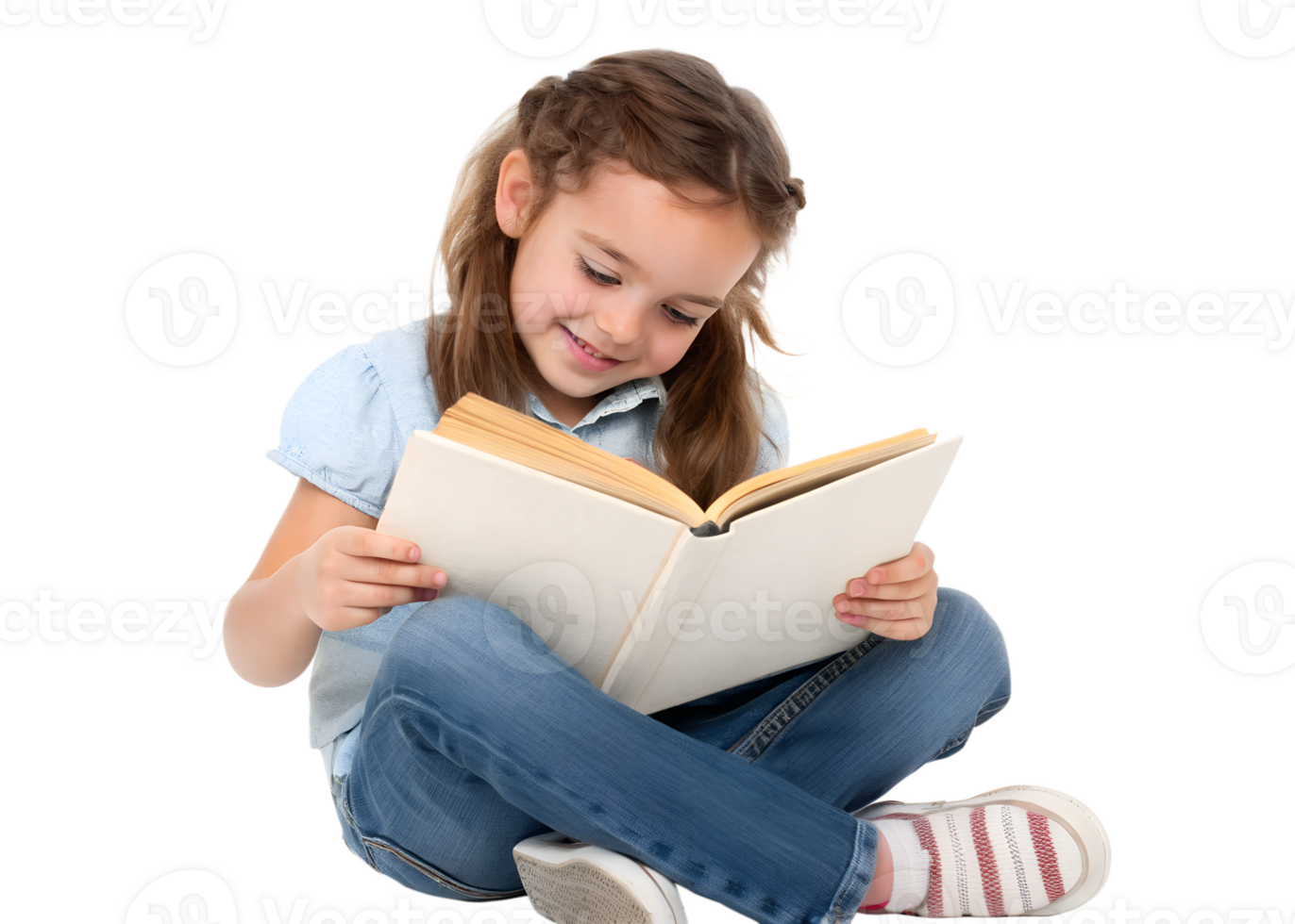 Young girl enjoys reading a book while sitting png