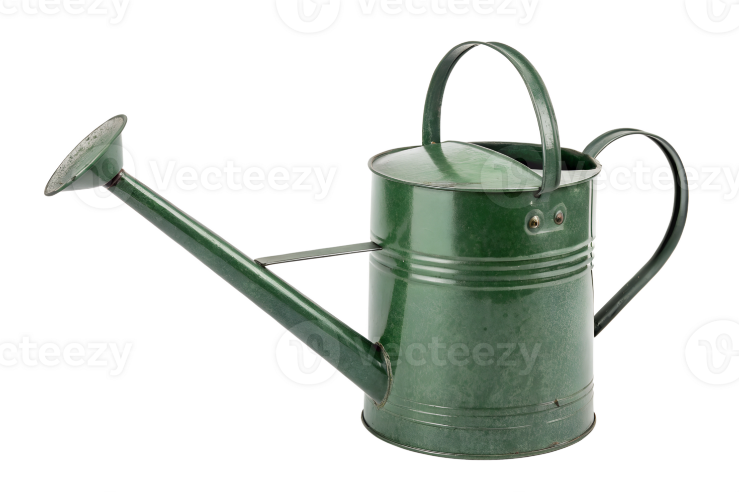 Vintage green watering can in rustic design png
