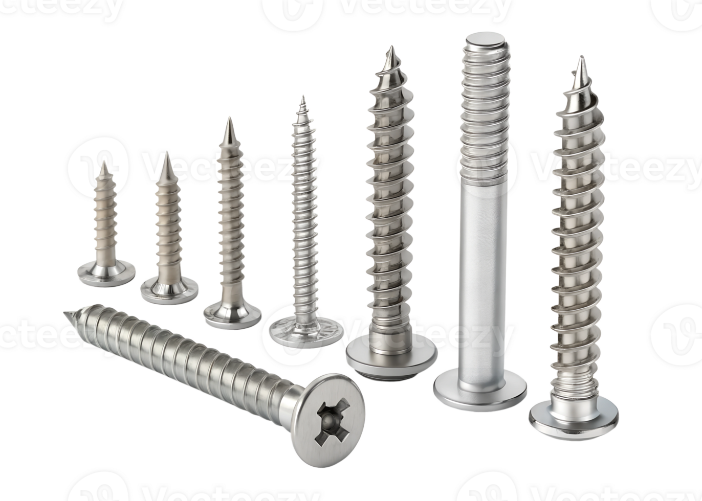 Different types of screws arranged in a row png