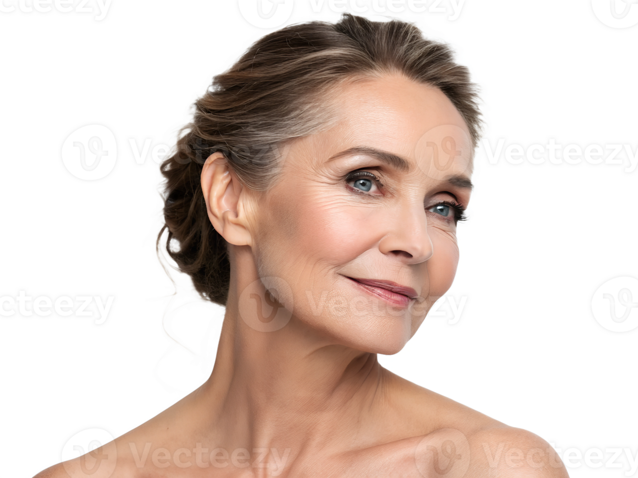 Woman with elegant hairstyle and natural makeup png