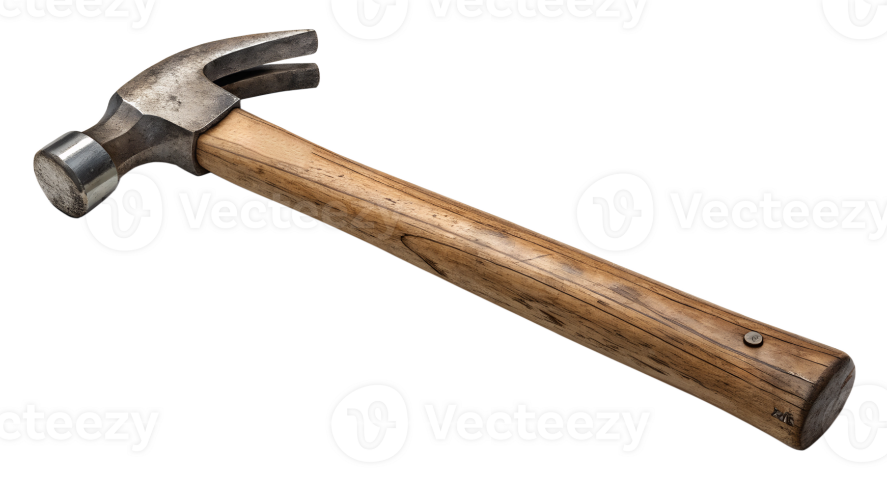Classic hammer resting on a wooden surface png