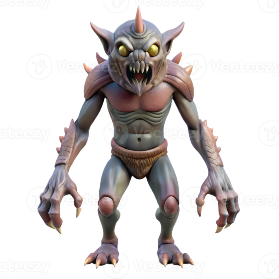 impressive rustic Geometric Horror Creature Isolated Side View genuine png