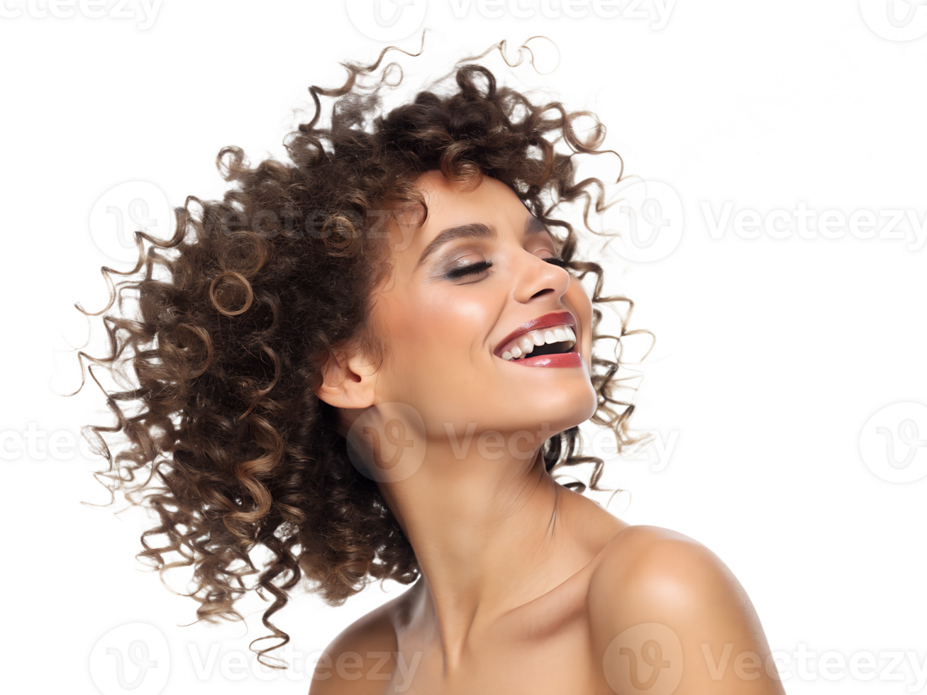 Curly haired woman smiling with confidence png