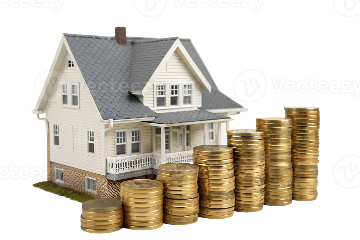 Model home with coin stacks as investment png