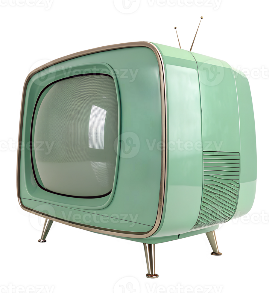 Vintage television set in pastel green color png