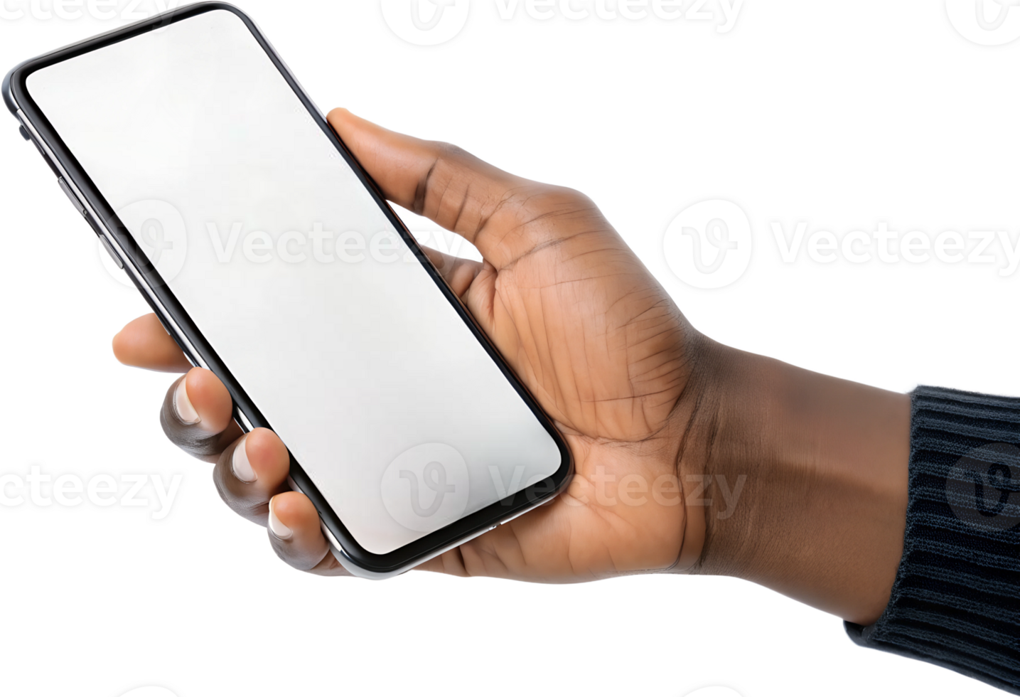 Hand holding a smartphone in a casual setting png