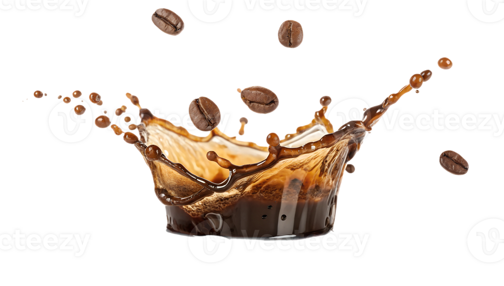 Coffee splashes with beans in a dynamic display png