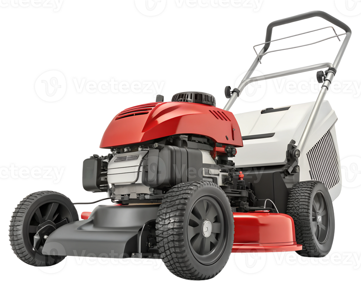 Lawn mower ready for grass cutting in garden png