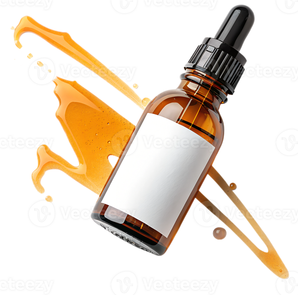 Natural oil dropper bottle with orange liquid png