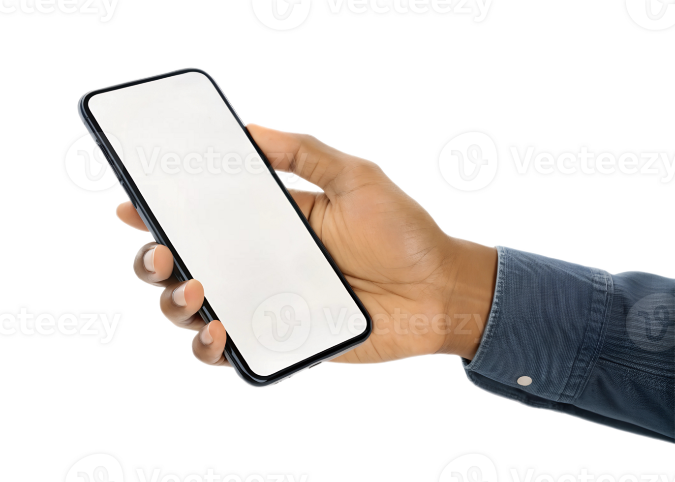 Hand holding a smartphone with a blank screen png