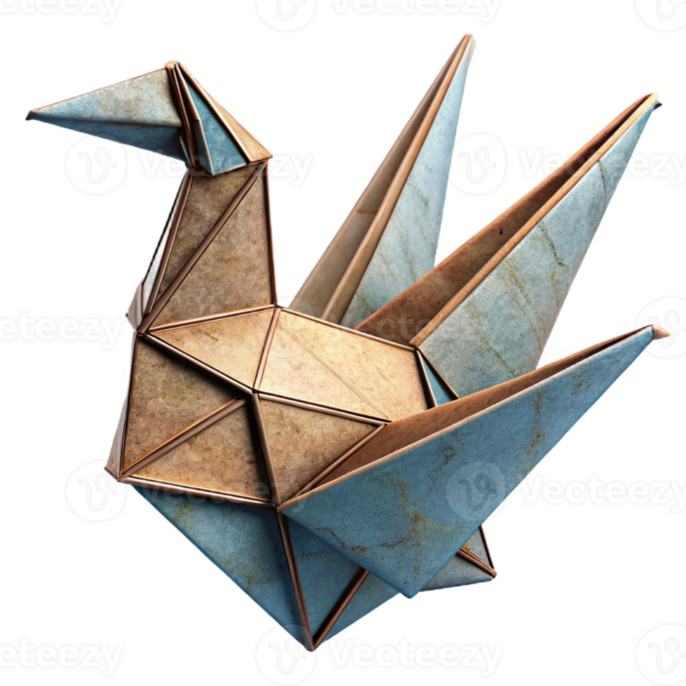 serene abstract Geometric Origami Crane Folded Paper Cutout detailed png
