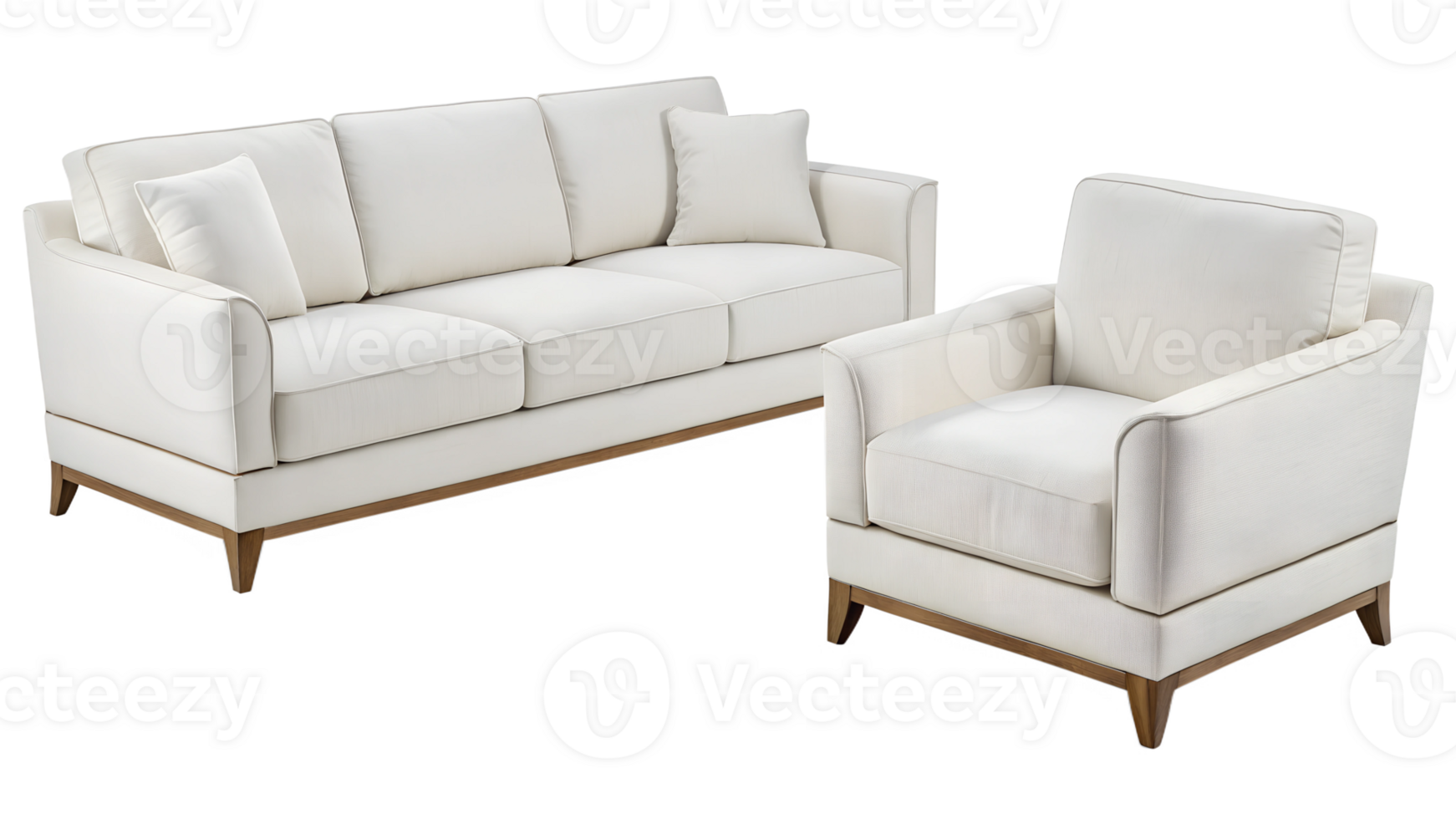 Modern white sofa and armchair set for living room png