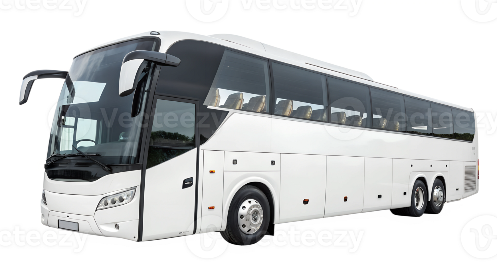 Large white bus parked on the roadside in daylight png