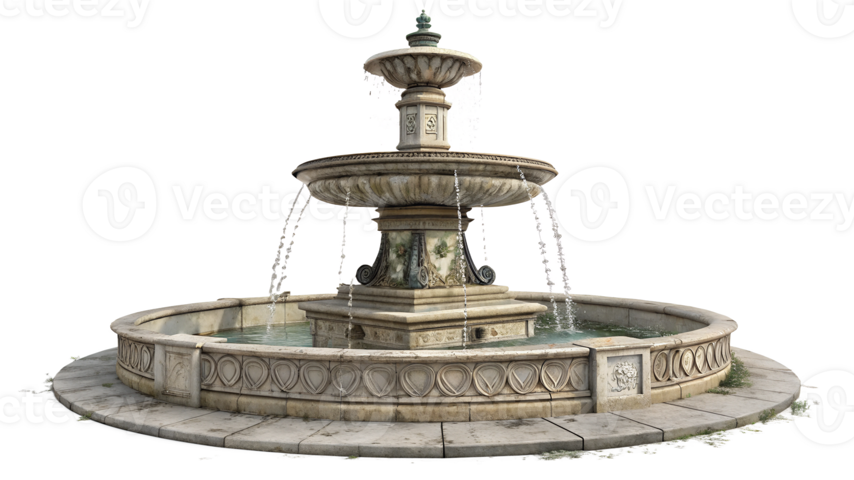 Elegantly designed fountain with flowing water png