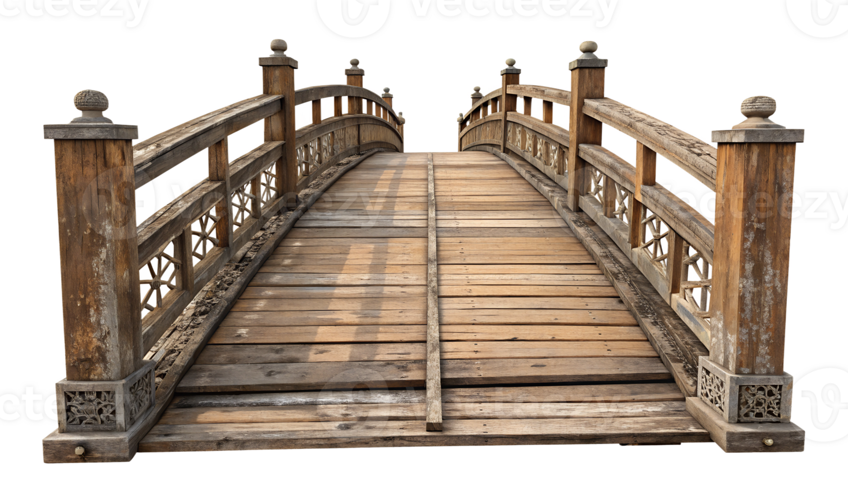 Wooden bridge in a serene landscape at midday png