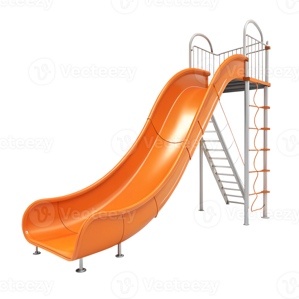 Big orange slide at a playground with stairs png