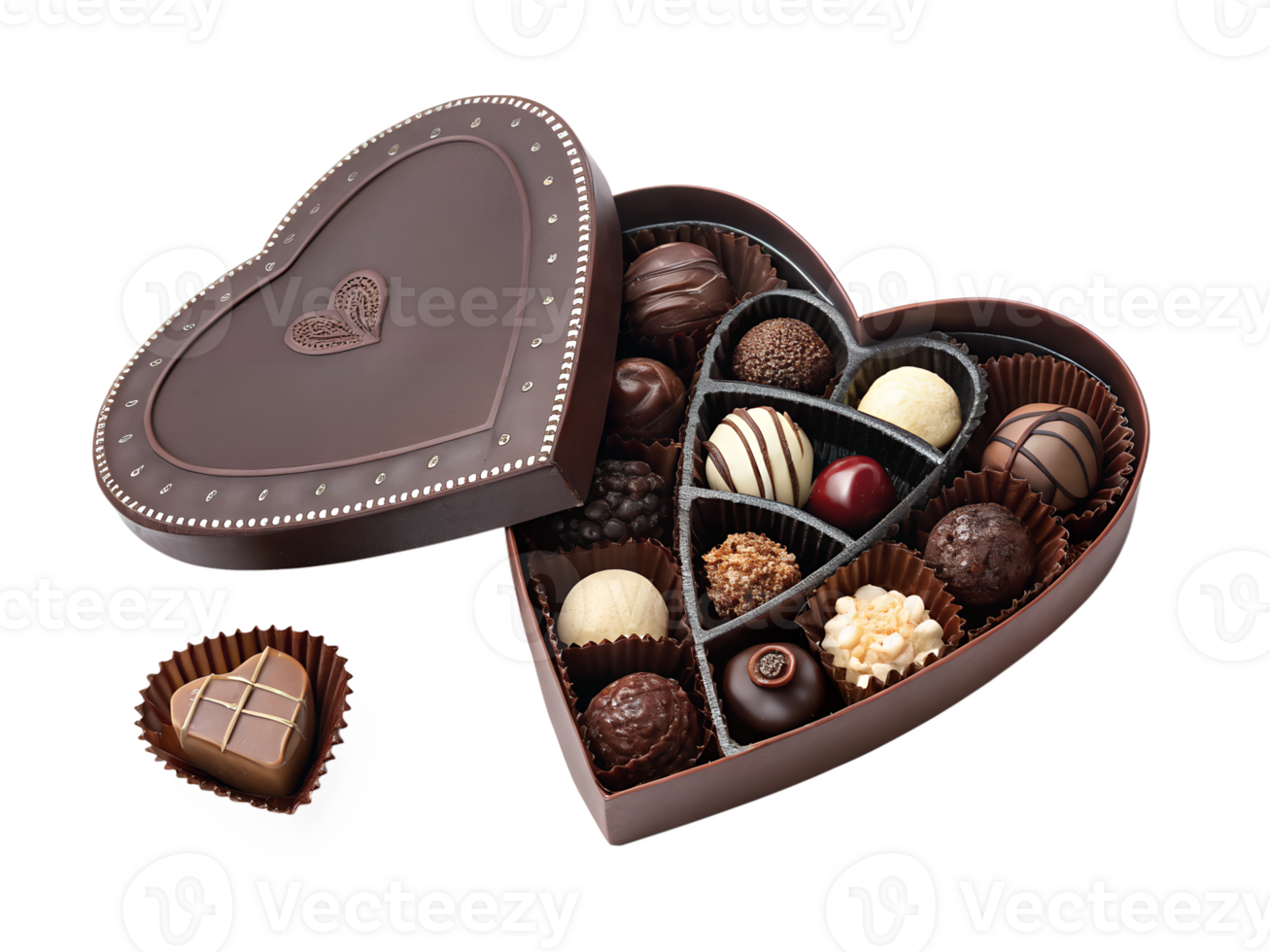 Heart shaped box filled with assorted chocolates png