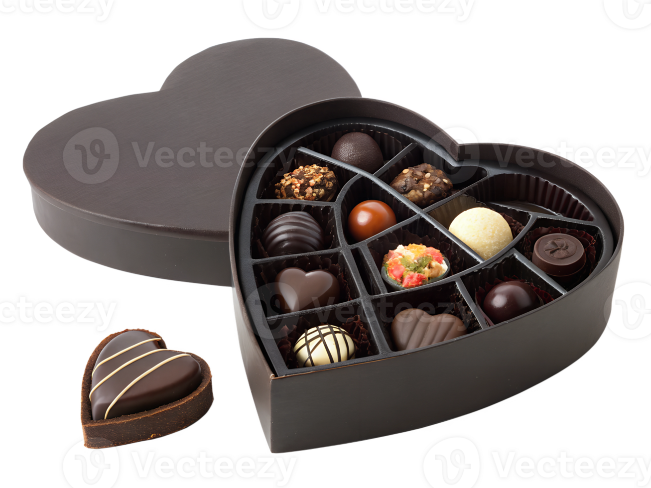 Heart shaped chocolate box with assorted candies png