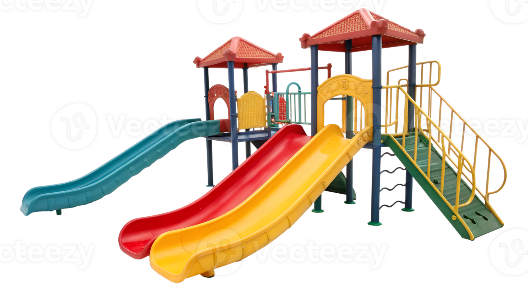 Vibrant playground with slides and stairs png