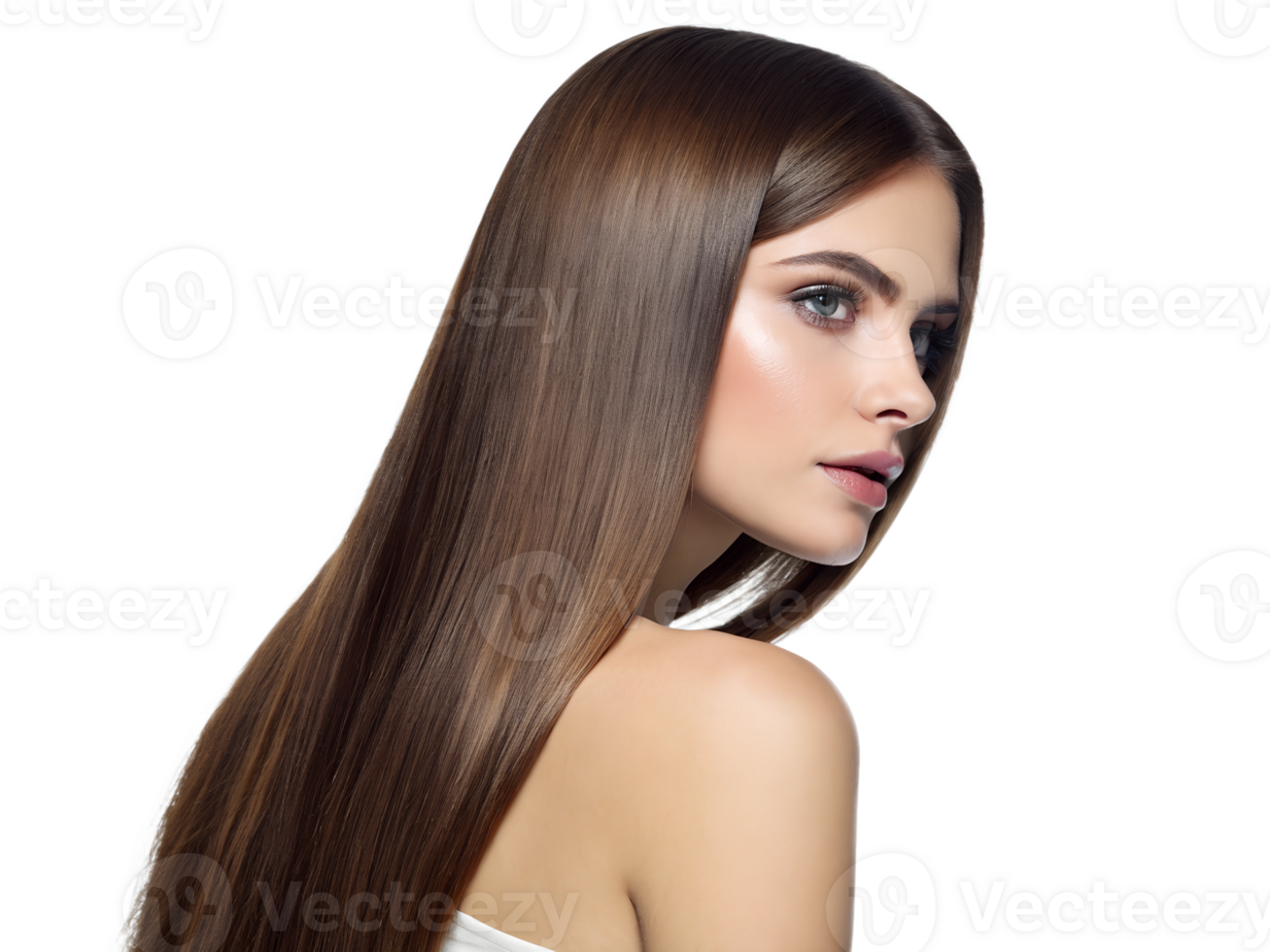 Long brown hair styled in beautiful straight look png
