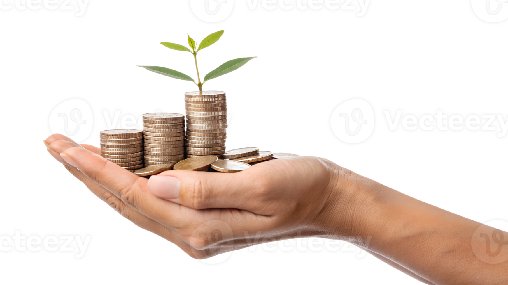 Growing wealth using coins and plants together png