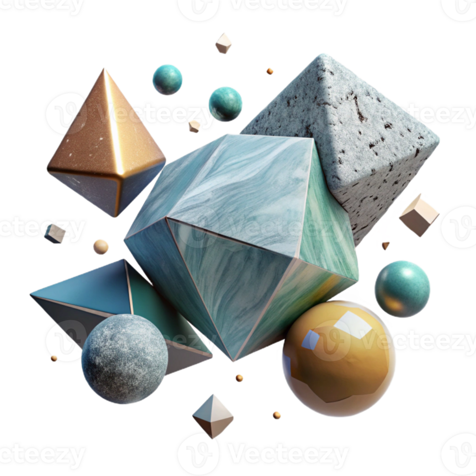 wonderful modern Geometric Shapes Floating in Space Transparent Background genuine png