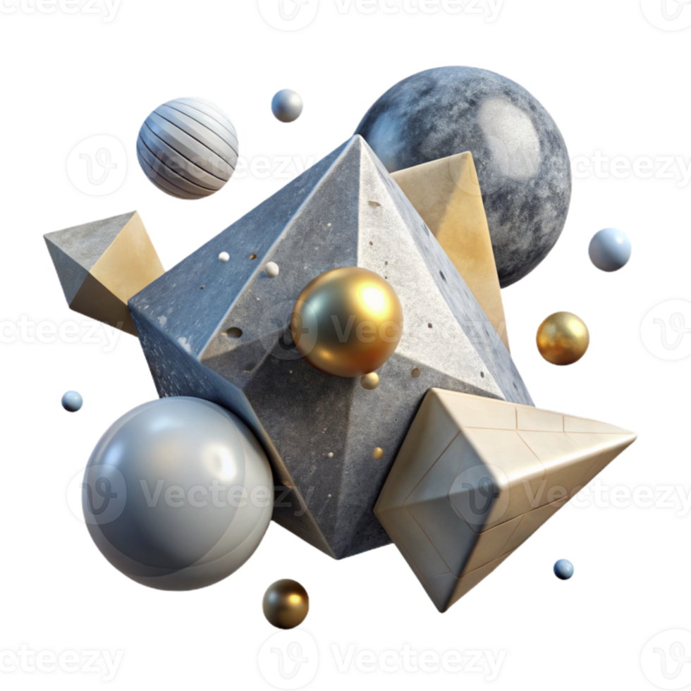 dramatic rustic Geometric Shapes Floating in Space Transparent Background high quality png