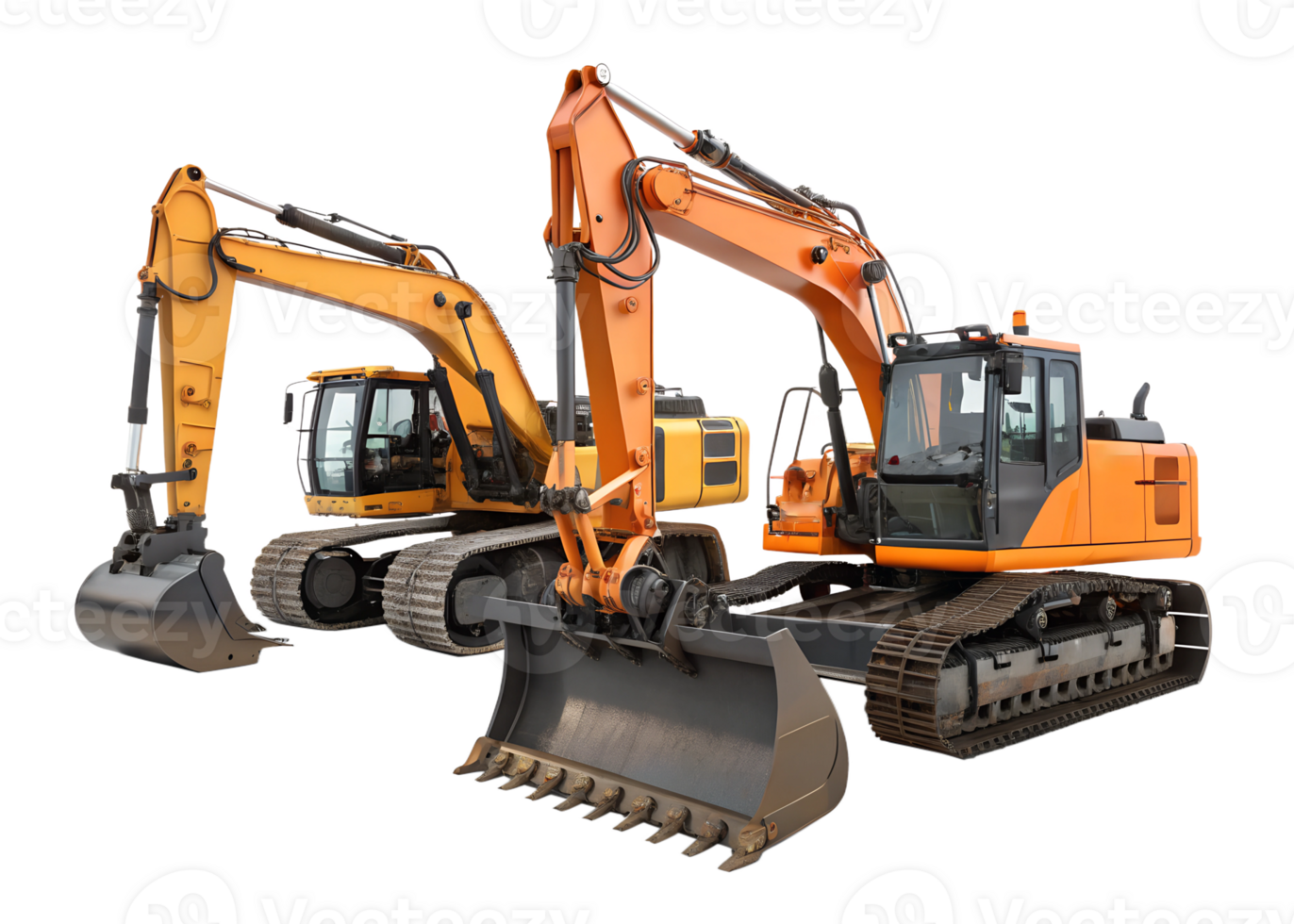Excavators working together on a construction site png