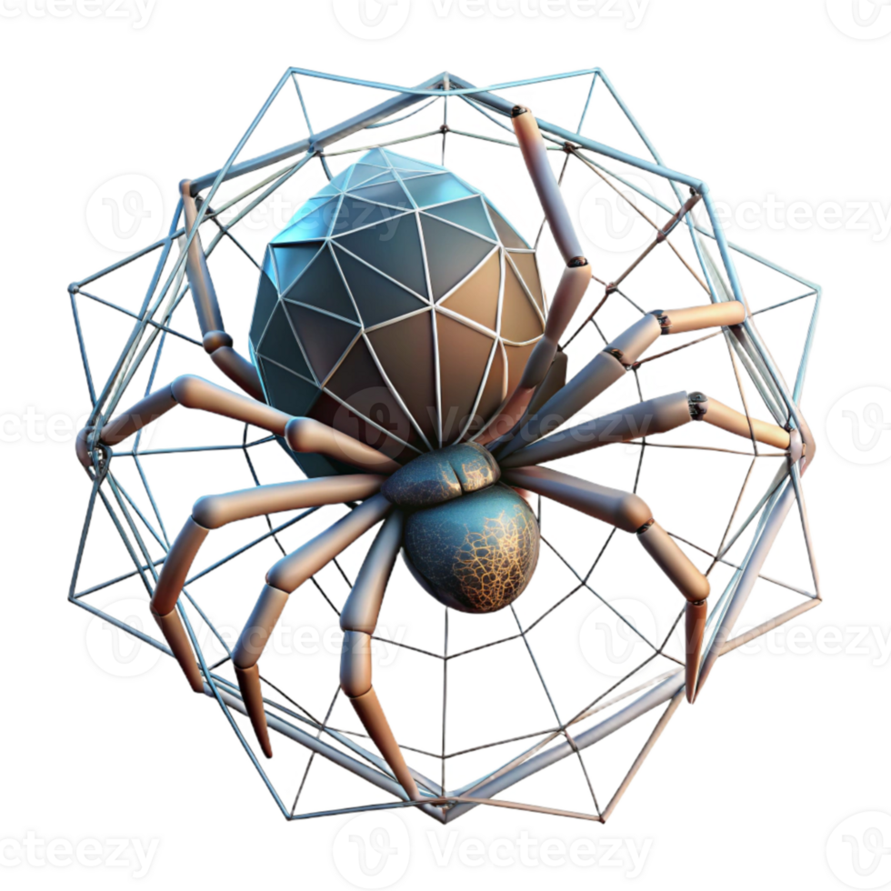 dramatic vintage Geometric Spider in Digital Web Isolated high quality png