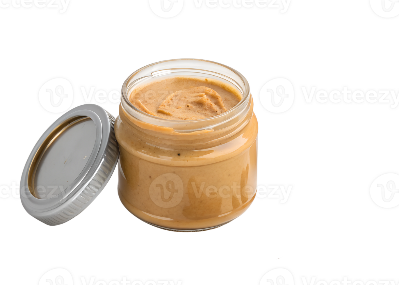 Delicious creamy nut butter in glass jar png