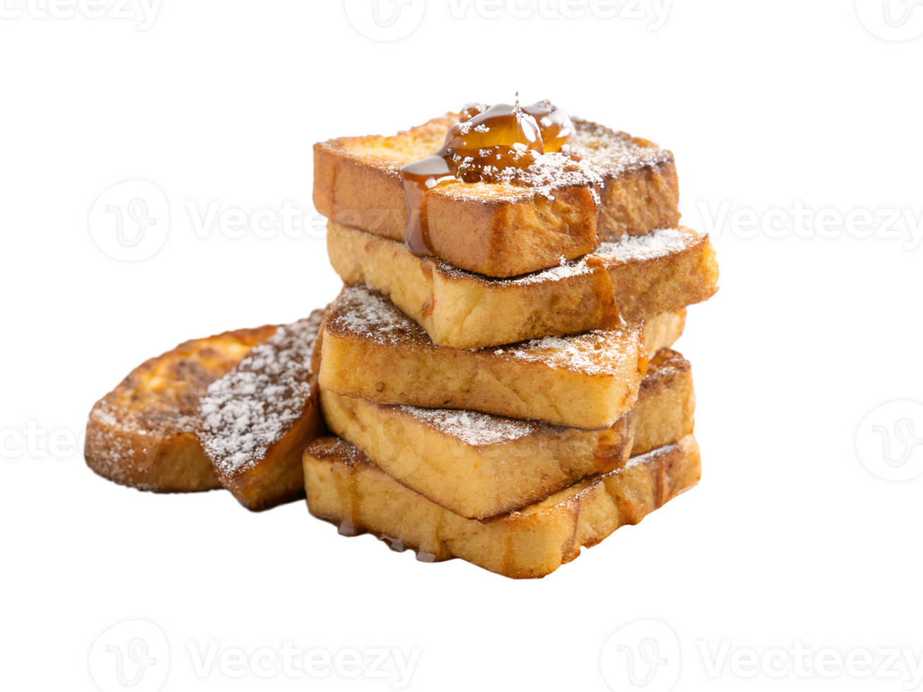 Delicious stack of French toast with syrup drizzle png