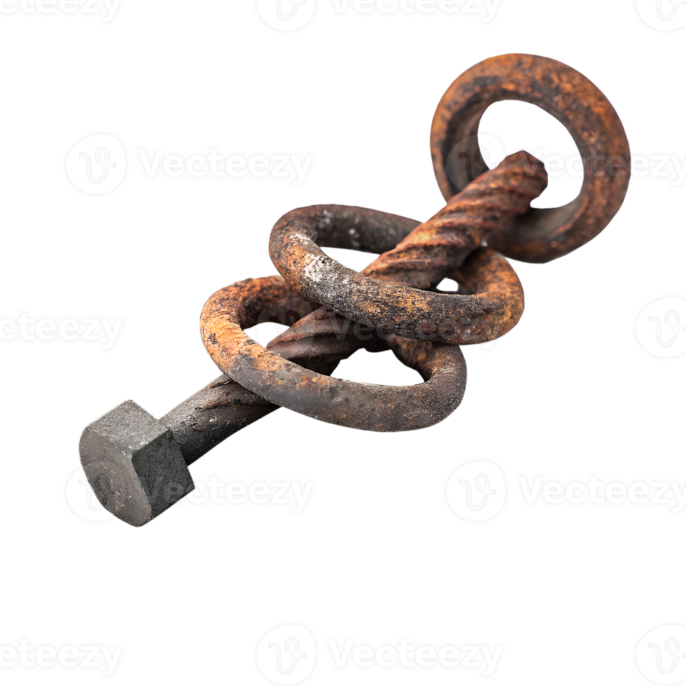 Rusty metal piece with circular links and a bolt png
