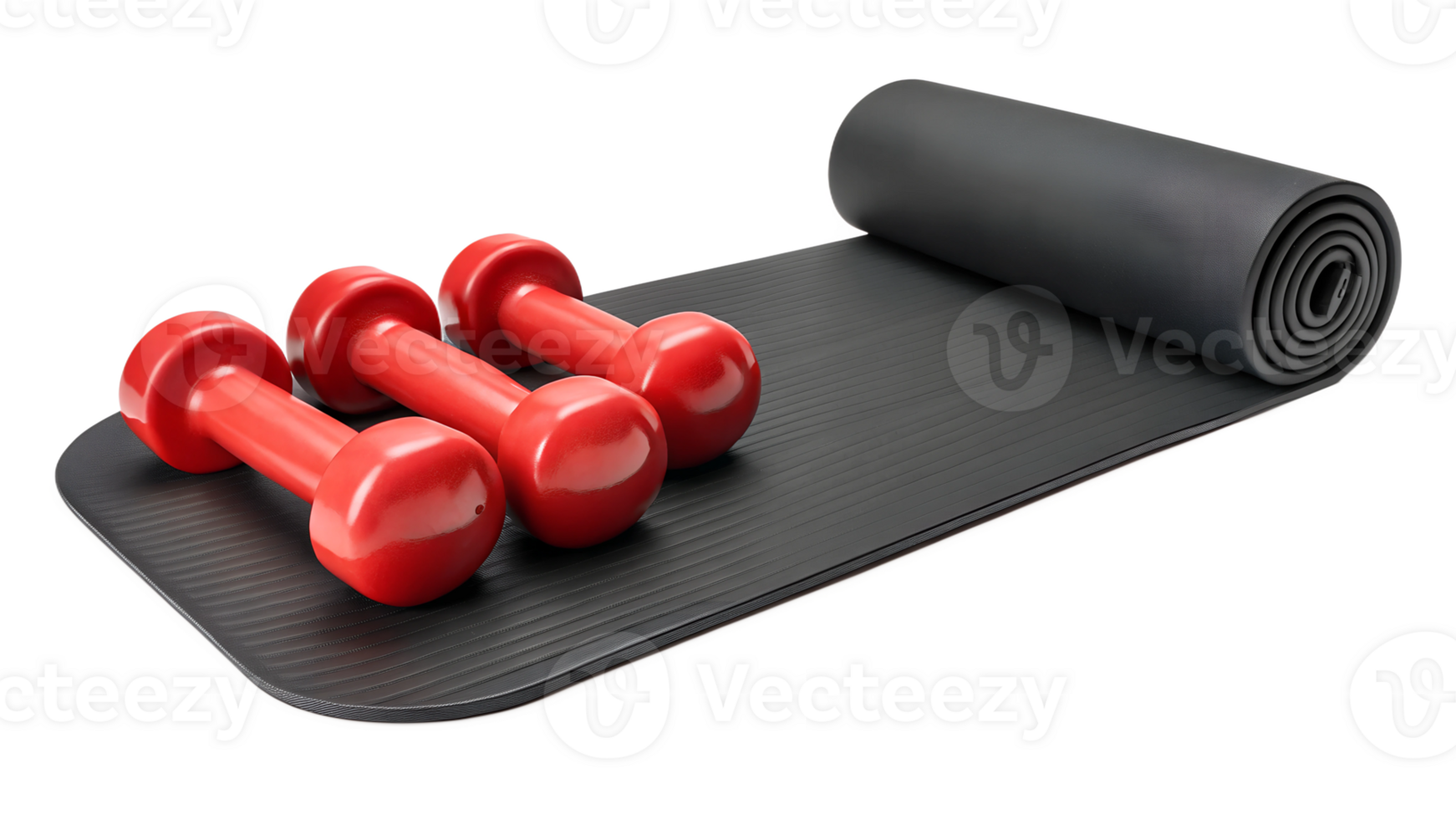 Workout equipment arranged on exercise mat png