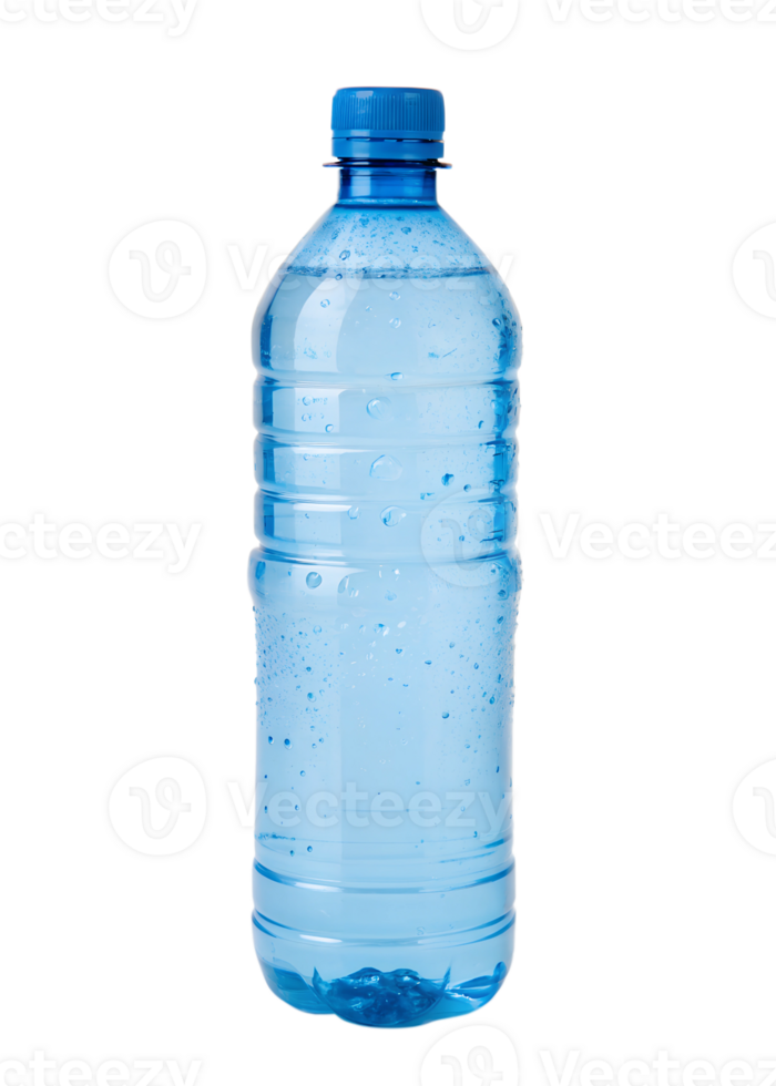 Clear bottled water with blue cap in bright light png