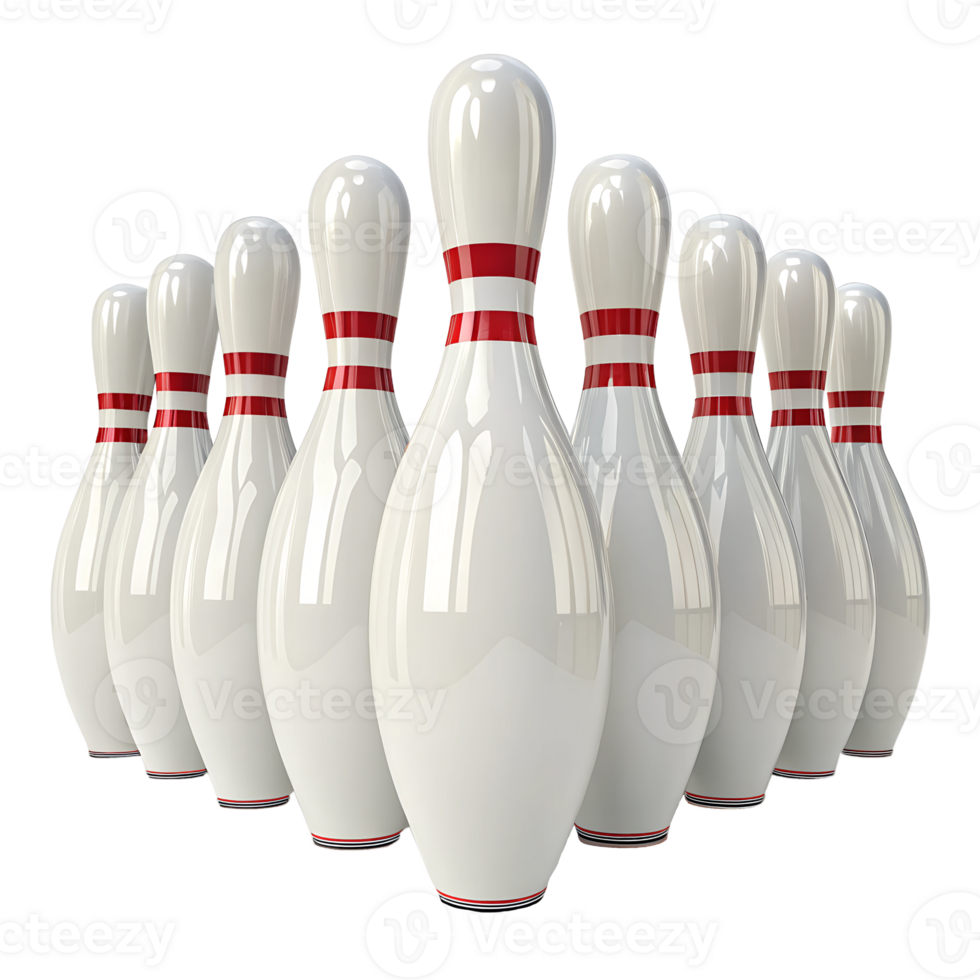 Bowling pins lined up for a perfect strike attempt png
