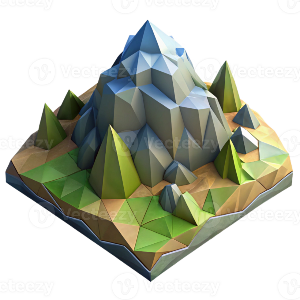 serene traditional Geometric Terrain Cutout Transparent Background Low Poly Style original png