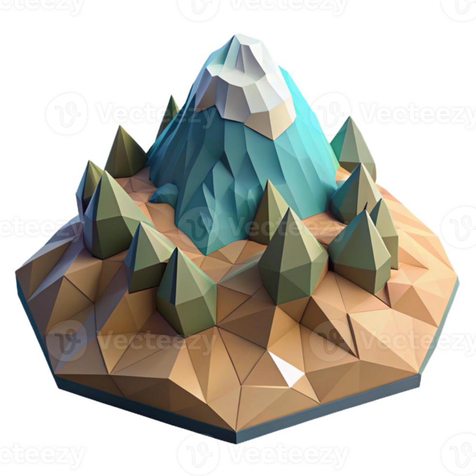serene creative Geometric Terrain Cutout Transparent Background Low Poly Style professional png