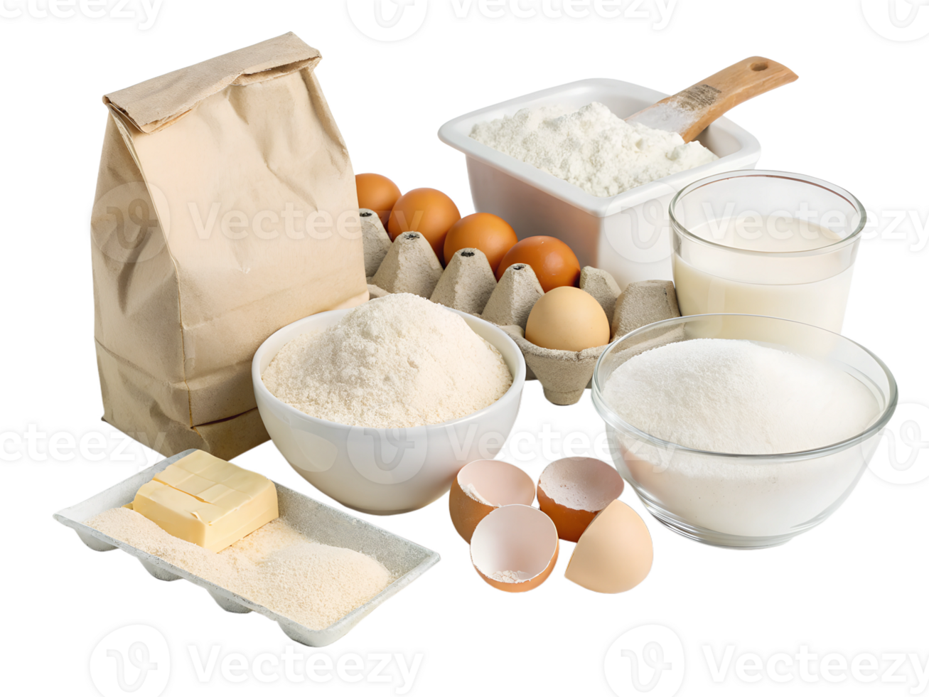 Baking ingredients arranged on a clean surface png