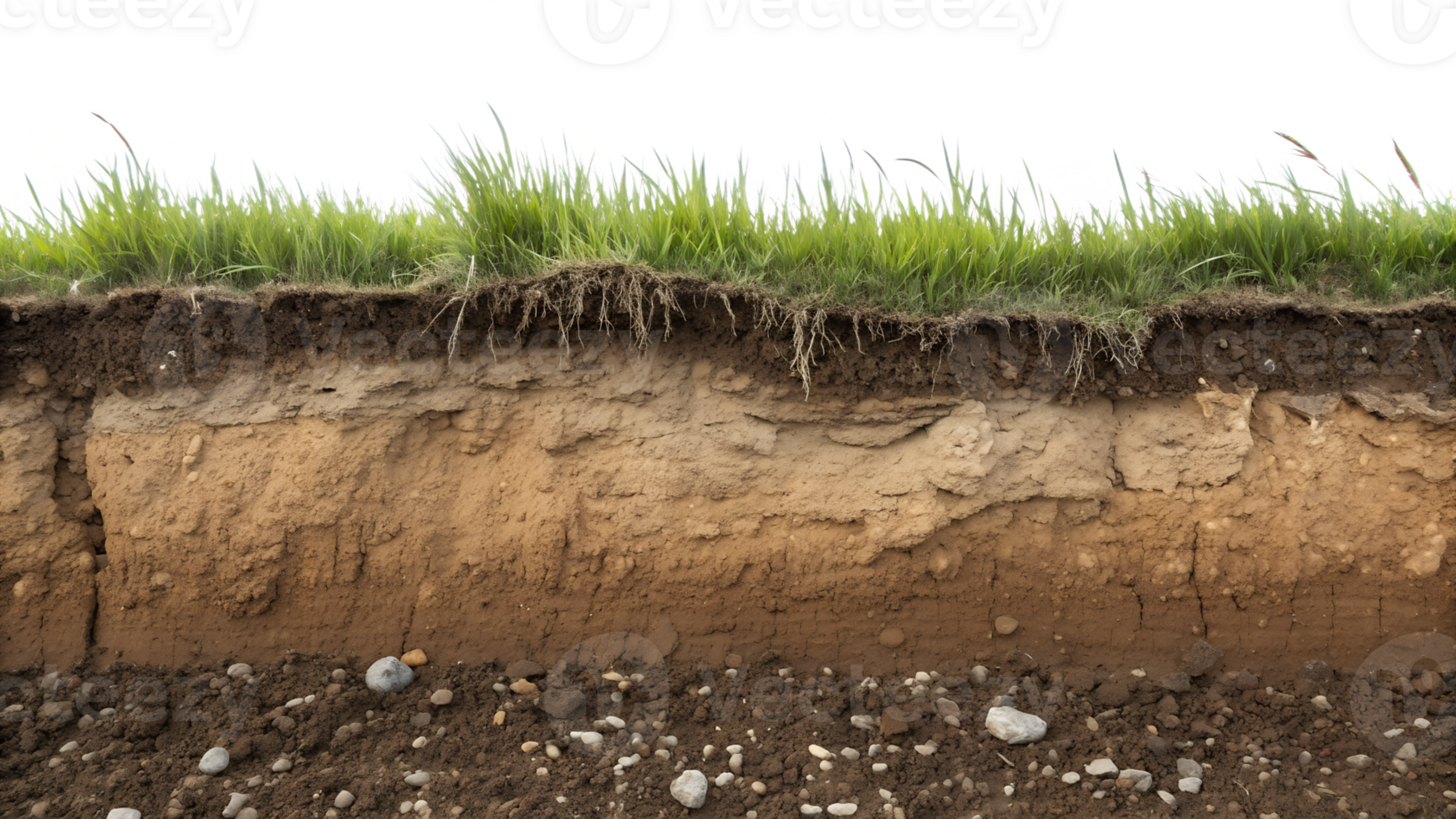 Detailed view of soil layers under grass png