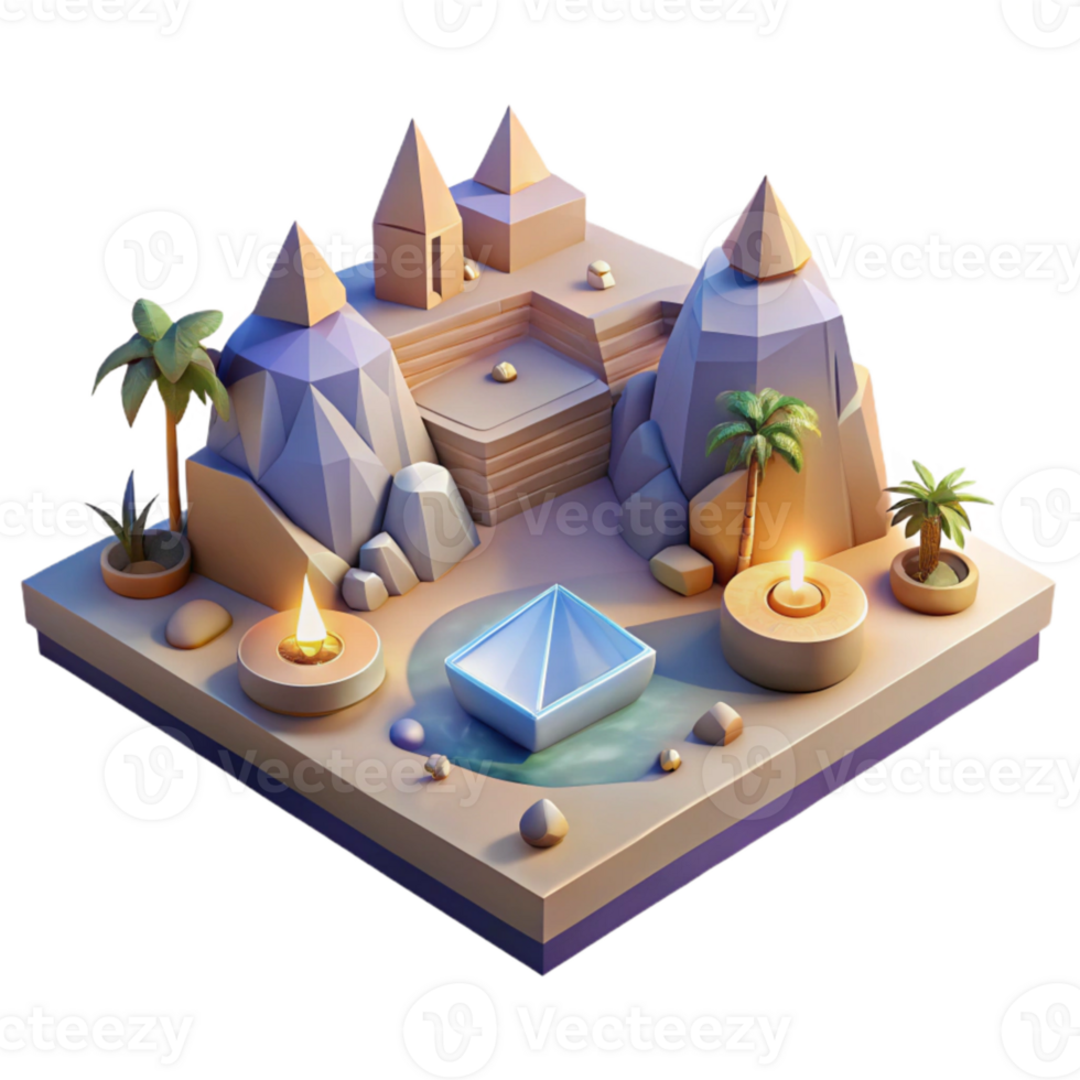 serene modern Geometric Virtual Landscape with Soft Lighting Cutout original png